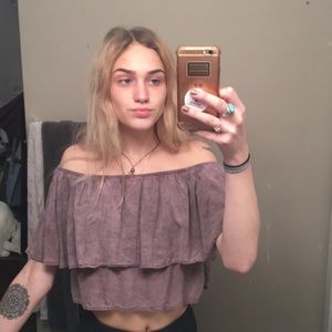 Cute flowy off the shoulders purple half shirt